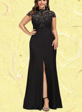 Amelia Sheath/Column High Neck Illusion Floor-Length Lace Stretch Crepe Evening Dress With Sequins UKP0020962