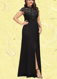 Amelia Sheath/Column High Neck Illusion Floor-Length Lace Stretch Crepe Evening Dress With Sequins UKP0020962