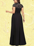 Amelia Sheath/Column High Neck Illusion Floor-Length Lace Stretch Crepe Evening Dress With Sequins UKP0020962