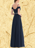 Aleena A-line Cold Shoulder V-Neck Floor-Length Chiffon Evening Dress With Beading Pleated Sequins UKP0020963