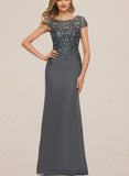 Khloe Sheath/Column Scoop Illusion Floor-Length Chiffon Lace Evening Dress With Sequins UKP0020964