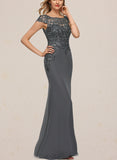 Khloe Sheath/Column Scoop Illusion Floor-Length Chiffon Lace Evening Dress With Sequins UKP0020964