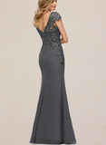 Khloe Sheath/Column Scoop Illusion Floor-Length Chiffon Lace Evening Dress With Sequins UKP0020964