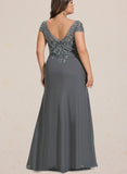 Khloe Sheath/Column Scoop Illusion Floor-Length Chiffon Lace Evening Dress With Sequins UKP0020964