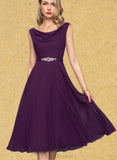 Margery A-line Cowl Knee-Length Chiffon Cocktail Dress With Beading Sequins UKP0020967