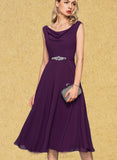 Margery A-line Cowl Knee-Length Chiffon Cocktail Dress With Beading Sequins UKP0020967