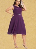 Margery A-line Cowl Knee-Length Chiffon Cocktail Dress With Beading Sequins UKP0020967