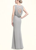 Lilia Sheath/Column Scoop Floor-Length Chiffon Lace Evening Dress With Beading Pleated Sequins UKP0020971