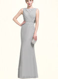 Lilia Sheath/Column Scoop Floor-Length Chiffon Lace Evening Dress With Beading Pleated Sequins UKP0020971