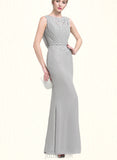 Lilia Sheath/Column Scoop Floor-Length Chiffon Lace Evening Dress With Beading Pleated Sequins UKP0020971