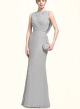 Lilia Sheath/Column Scoop Floor-Length Chiffon Lace Evening Dress With Beading Pleated Sequins UKP0020971