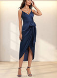 Sierra Sheath/Column V-Neck Asymmetrical Silky Satin Cocktail Dress With Pleated UKP0020973