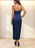 Sierra Sheath/Column V-Neck Asymmetrical Silky Satin Cocktail Dress With Pleated UKP0020973