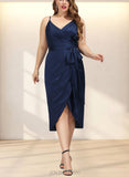 Sierra Sheath/Column V-Neck Asymmetrical Silky Satin Cocktail Dress With Pleated UKP0020973