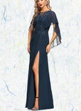 Luna Sheath/Column Scoop Illusion Floor-Length Chiffon Lace Evening Dress With Pleated Sequins UKP0020975