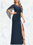 Luna Sheath/Column Scoop Illusion Floor-Length Chiffon Lace Evening Dress With Pleated Sequins UKP0020975