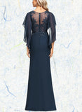 Luna Sheath/Column Scoop Illusion Floor-Length Chiffon Lace Evening Dress With Pleated Sequins UKP0020975