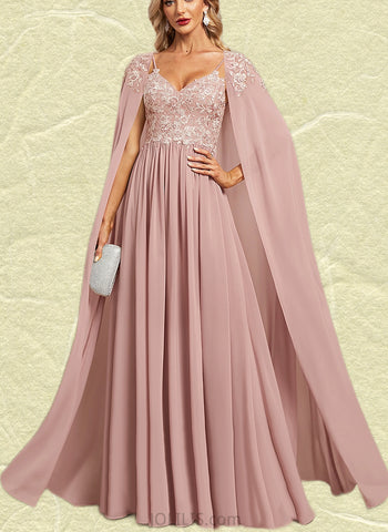 Dixie A-line V-Neck Floor-Length Chiffon Lace Evening Dress UKP0020976