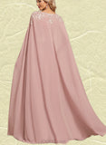 Dixie A-line V-Neck Floor-Length Chiffon Lace Evening Dress UKP0020976