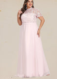 Ana A-line High Neck Floor-Length Chiffon Lace Evening Dress UKP0020977