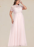 Ana A-line High Neck Floor-Length Chiffon Lace Evening Dress UKP0020977