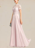 Ana A-line High Neck Floor-Length Chiffon Lace Evening Dress UKP0020977