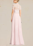 Ana A-line High Neck Floor-Length Chiffon Lace Evening Dress UKP0020977