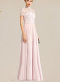 Ana A-line High Neck Floor-Length Chiffon Lace Evening Dress UKP0020977