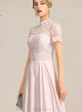 Ana A-line High Neck Floor-Length Chiffon Lace Evening Dress UKP0020977