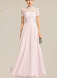 Ana A-line High Neck Floor-Length Chiffon Lace Evening Dress UKP0020977