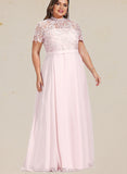 Ana A-line High Neck Floor-Length Chiffon Lace Evening Dress UKP0020977