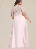 Ana A-line High Neck Floor-Length Chiffon Lace Evening Dress UKP0020977