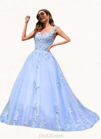 Gertrude Ball-Gown/Princess Sweetheart Court Train Lace Tulle Prom Dresses UKP0020979