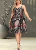 Susan A-line V-Neck Knee-Length Lace Satin Cocktail Dress With Flower UKP0020981