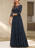 Elisabeth A-line Scoop Illusion Floor-Length Lace Tulle Evening Dress With Sequins UKP0020983