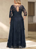 Elisabeth A-line Scoop Illusion Floor-Length Lace Tulle Evening Dress With Sequins UKP0020983