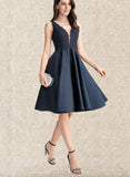 Angie A-line V-Neck Knee-Length Lace Satin Cocktail Dress With Beading UKP0020984