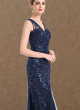 Alexis Trumpet/Mermaid V-Neck Floor-Length Lace Tulle Evening Dress With Sequins UKP0020986