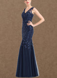 Alexis Trumpet/Mermaid V-Neck Floor-Length Lace Tulle Evening Dress With Sequins UKP0020986