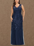 Alexis Trumpet/Mermaid V-Neck Floor-Length Lace Tulle Evening Dress With Sequins UKP0020986