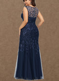 Alexis Trumpet/Mermaid V-Neck Floor-Length Lace Tulle Evening Dress With Sequins UKP0020986