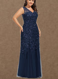 Alexis Trumpet/Mermaid V-Neck Floor-Length Lace Tulle Evening Dress With Sequins UKP0020986