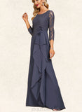 Brisa A-line Scoop Floor-Length Chiffon Lace Evening Dress With Flower Cascading Ruffles UKP0020988