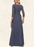 Brisa A-line Scoop Floor-Length Chiffon Lace Evening Dress With Flower Cascading Ruffles UKP0020988