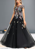 Taniya A-line Boat Neck Illusion Floor-Length Lace Tulle Evening Dress UKP0020989