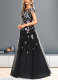 Taniya A-line Boat Neck Illusion Floor-Length Lace Tulle Evening Dress UKP0020989