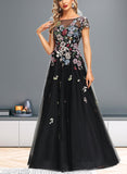 Taniya A-line Boat Neck Illusion Floor-Length Lace Tulle Evening Dress UKP0020989