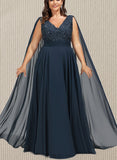 Cheyenne A-line V-Neck Floor-Length Chiffon Lace Evening Dress With Sequins UKP0020990