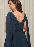 Cheyenne A-line V-Neck Floor-Length Chiffon Lace Evening Dress With Sequins UKP0020990