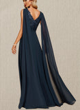 Cheyenne A-line V-Neck Floor-Length Chiffon Lace Evening Dress With Sequins UKP0020990